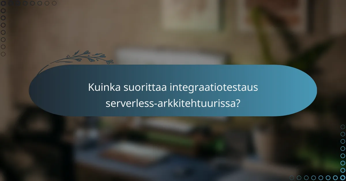 Kuinka suorittaa integraatiotestaus serverless-arkkitehtuurissa?