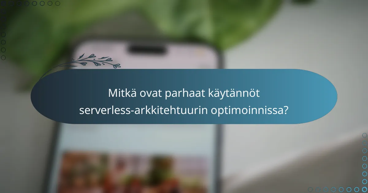 Mitkä ovat parhaat käytännöt serverless-arkkitehtuurin optimoinnissa?